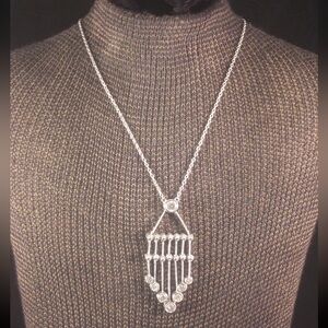 Glamorous Sterling Silver Art Noveau Style Necklace Cubic Zirconia 16” Choker